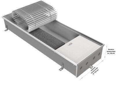 Встраиваемый в пол конвектор без вентилятора (короб: нержавеющая сталь) EVA КО-2750 (Н130, В303, L2750, 1760 Вт), слив ф20 